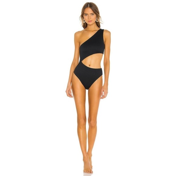 Tory Burch Solid Cut Out One Piece Swimsuit Black Size Small NWOT